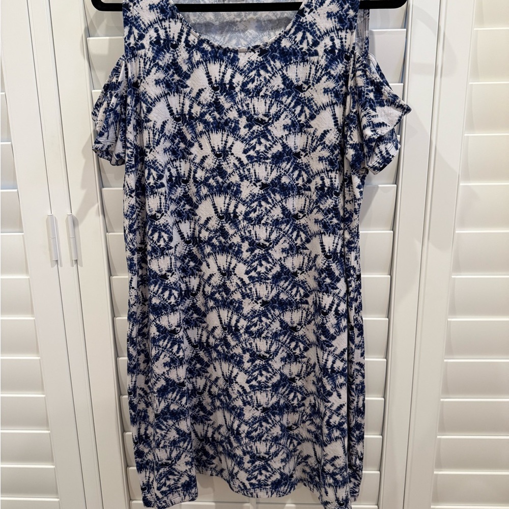 MICHAEL Michael Kors Navy and White Cold Shoulder Dress